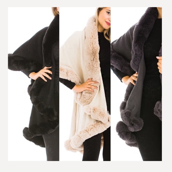 Nu Shuz Luxury Gray Faux Fur Collared Cape Coat One Size - Picture 10 of 10